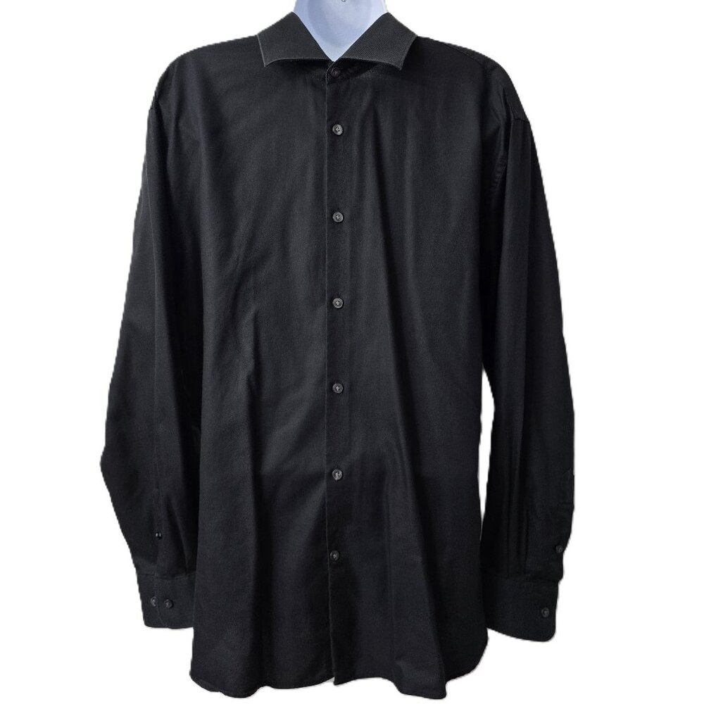 John Varvatos Trim Fit Shirt L 16 32/33 Men Long Sleeve Button Down Black Cotton
